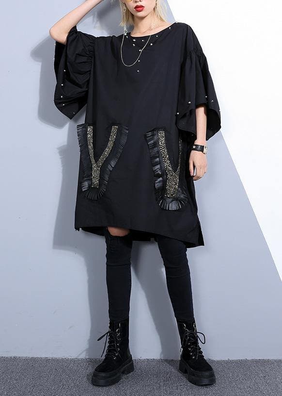Elegant o neck Batwing Sleeve Cotton clothes Stitches Fashion Ideas black Dress Summer AT-SDM190411