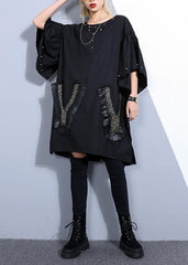 Elegant o neck Batwing Sleeve Cotton clothes Stitches Fashion Ideas black Dress Summer AT-SDM190411