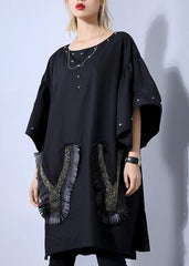 Elegant o neck Batwing Sleeve Cotton clothes Stitches Fashion Ideas black Dress Summer AT-SDM190411