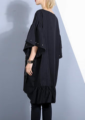 Elegant o neck Batwing Sleeve Cotton clothes Stitches Fashion Ideas black Dress Summer AT-SDM190411