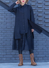 Elegant patchwork tulle cotton tunic pattern Sewing black loose Dress lapel AT-FDL190823