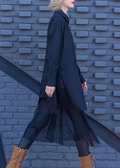 Elegant patchwork tulle cotton tunic pattern Sewing black loose Dress lapel AT-FDL190823