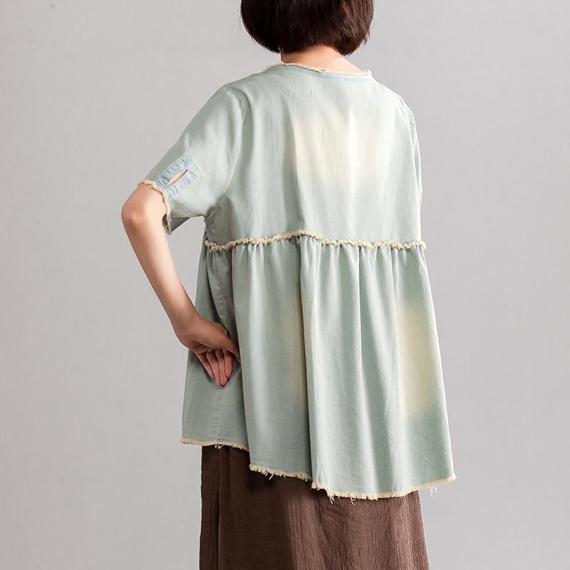 Elegant pure cotton blouse trendy plus size Embroidery Women Summer Short Sleeve Casual Loose Denim Tops STP180712