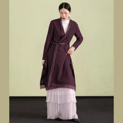 Elegant purple wool overcoat Loose fitting embroidery Winter coat patchwork jacket TCT181116
