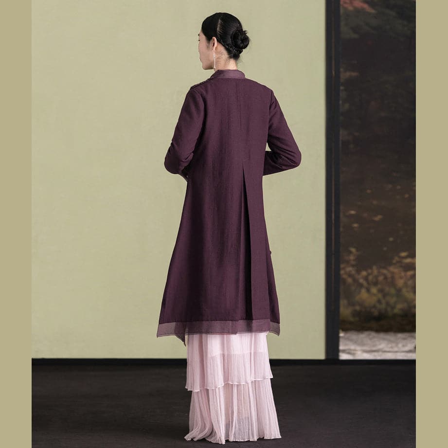 Elegant purple wool overcoat Loose fitting embroidery Winter coat patchwork jacket TCT181116