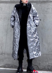 Elegant silver outwear trendy plus size snow hooded zippered winter outwear AT-DJK201105