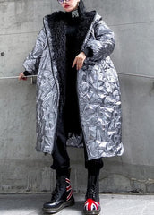 Elegant silver outwear trendy plus size snow hooded zippered winter outwear AT-DJK201105