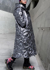 Elegant silver outwear trendy plus size snow hooded zippered winter outwear AT-DJK201105