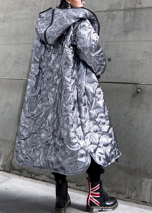 Elegant silver outwear trendy plus size snow hooded zippered winter outwear AT-DJK201105