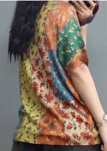 Elegant Print O-Neck Cotton Top Short Sleeve GK-STP210720