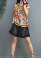 Elegant Print O-Neck Cotton Top Short Sleeve GK-STP210720