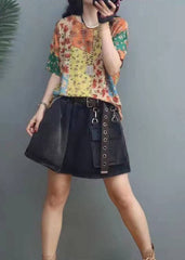 Elegant Print O-Neck Cotton Top Short Sleeve GK-STP210720