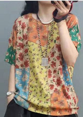 Elegant Print O-Neck Cotton Top Short Sleeve GK-STP210720