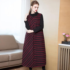 Fashion 2018 New High Neck Striped A Line Maxi Dresses For Women FDL181127