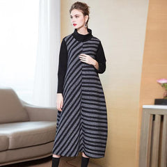 Fashion 2018 New High Neck Striped A Line Maxi Dresses For Women FDL181127