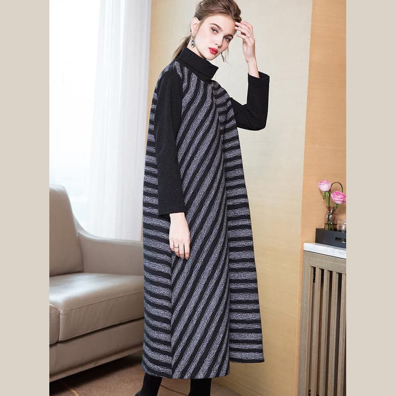 Fashion 2018 New High Neck Striped A Line Maxi Dresses For Women FDL181127