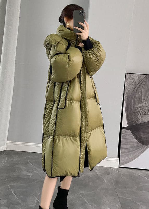 Fashion Army Green Hooded Zippered Patchwork Duck Down Canada Goose Coats Winter GK-DJK220830