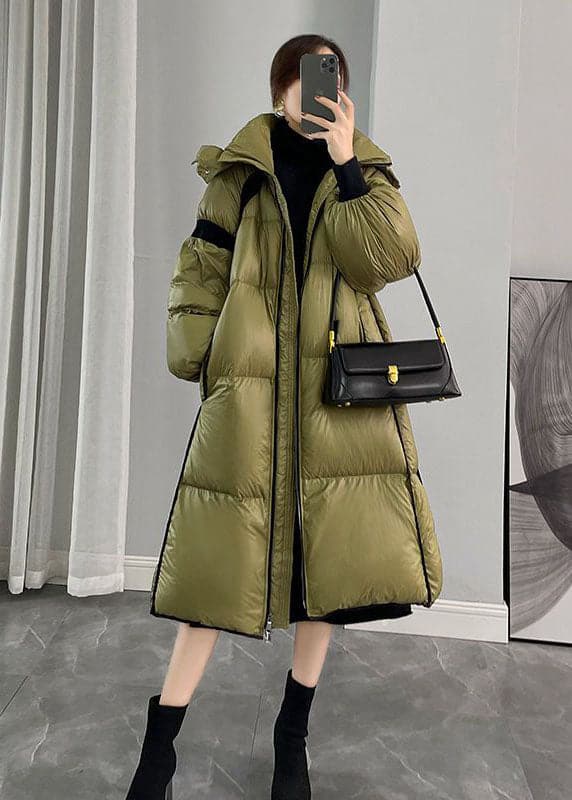 Fashion Army Green Hooded Zippered Patchwork Duck Down Canada Goose Coats Winter GK-DJK220830
