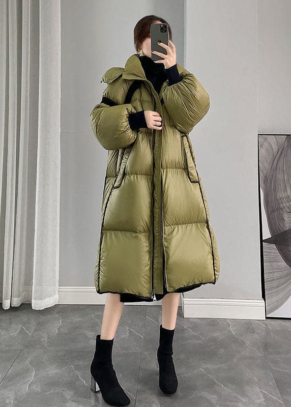Fashion Army Green Hooded Zippered Patchwork Duck Down Canada Goose Coats Winter GK-DJK220830
