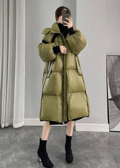 Fashion Army Green Hooded Zippered Patchwork Duck Down Canada Goose Coats Winter GK-DJK220830