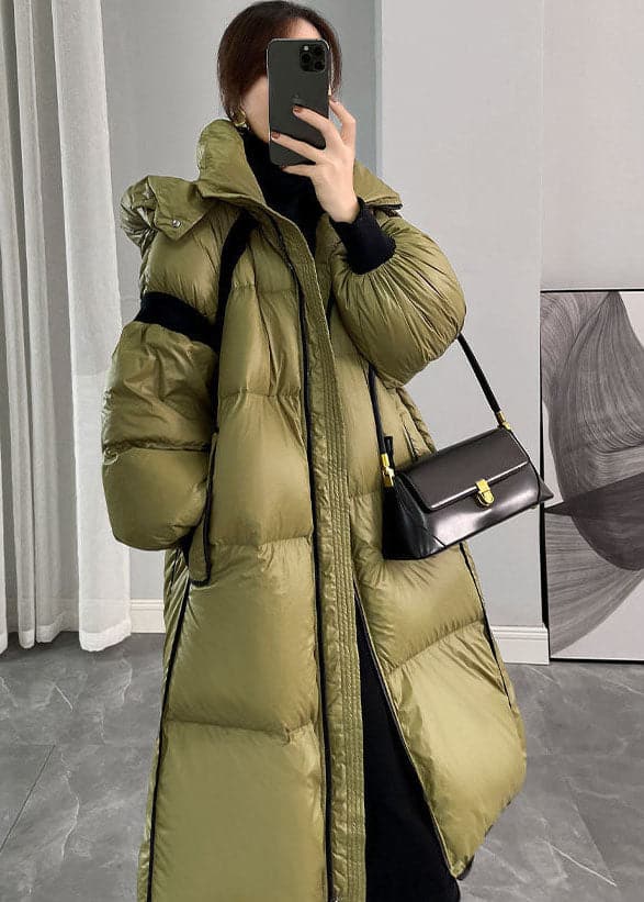 Fashion Army Green Hooded Zippered Patchwork Duck Down Canada Goose Coats Winter GK-DJK220830