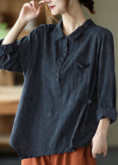 Fashion Black Button asymmetrical design Fall Shirt Long sleeve GK-LTP211019