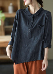 Fashion Black Button asymmetrical design Fall Shirt Long sleeve GK-LTP211019