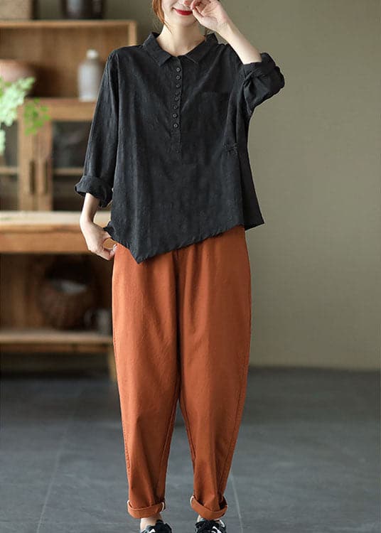 Fashion Black Button asymmetrical design Fall Shirt Long sleeve GK-LTP211019