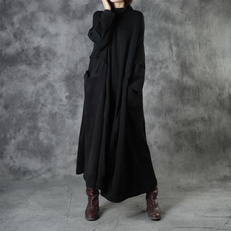 Fashion Black Turtleneck Patchwork Corduroy Fall Long Sweater WF-NSD210915