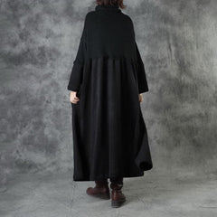 Fashion Black Turtleneck Patchwork Corduroy Fall Long Sweater WF-NSD210915