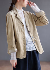 Fashion Blue PeterPan Collar Pockets Button Patchwork Fall Corduroy Coat GK-CTS211012