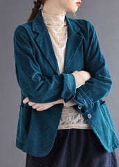 Fashion Blue PeterPan Collar Pockets Button Patchwork Fall Corduroy Coat GK-CTS211012