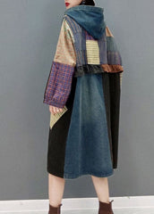 Fashion Blue button Hooded Pockets Patchwork denim Coats Spring JDML-CTS220129