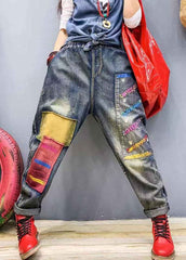 Fashion Blue patch applique denim harem Pants BSNZK-LPTS211124