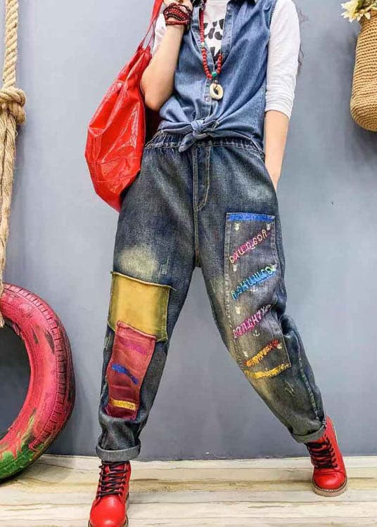 Fashion Blue patch applique denim harem Pants BSNZK-LPTS211124
