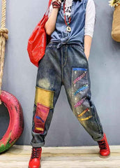 Fashion Blue patch applique denim harem Pants BSNZK-LPTS211124