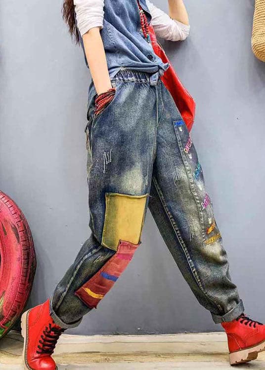 Fashion Blue patch applique denim harem Pants BSNZK-LPTS211124