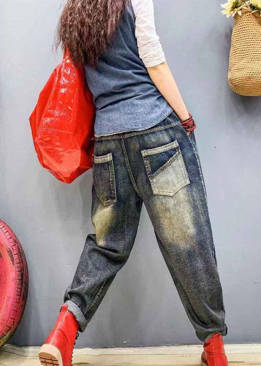 Fashion Blue patch applique denim harem Pants BSNZK-LPTS211124