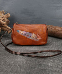 Fashion Brown Multicolour Feather Embossing Calf Leather Satchel Handbag ZP-BGS220816