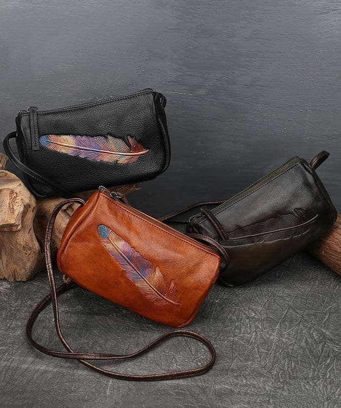 Fashion Brown Multicolour Feather Embossing Calf Leather Satchel Handbag ZP-BGS220816