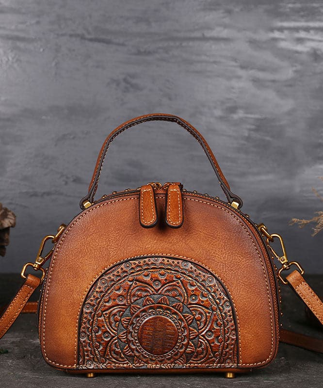 Fashion Brown The Sunflowers Embossing Calf Leather Rivet Tote Handbag ZP-BGS220816