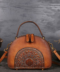 Fashion Brown The Sunflowers Embossing Calf Leather Rivet Tote Handbag ZP-BGS220816