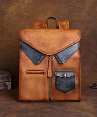 Fashion Brown Versatile Paitings Calf Leather Backpack Bag BGS211230