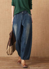 Fashion Denim Blue High Waist Pockets Patchwork Cotton Harem Pants Spring nz-LPTS220526