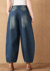 Fashion Denim Blue High Waist Pockets Patchwork Cotton Harem Pants Spring nz-LPTS220526