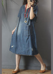 Fashion Denim V Neck side open Dress Summer MMZ-SDL210525