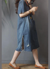 Fashion Denim V Neck side open Dress Summer MMZ-SDL210525