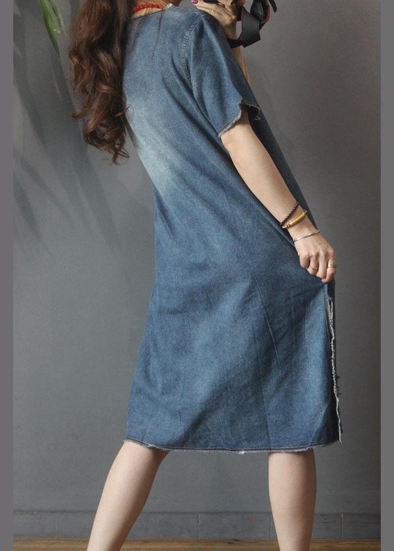 Fashion Denim V Neck side open Dress Summer MMZ-SDL210525