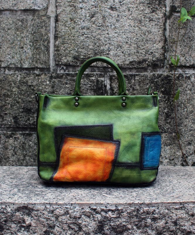 Fashion Green Patchwork Calf Leather Rivet Tote Handbag ZP-BGS220816