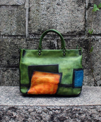 Fashion Green Patchwork Calf Leather Rivet Tote Handbag ZP-BGS220816
